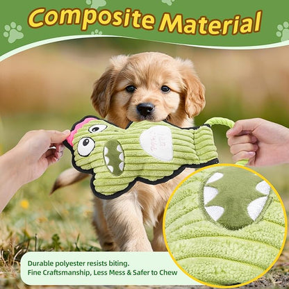 2-Pack Squeaky Dog Toys & Tough Tug of War Set - No Stuffing Chew-Resistant Plush Toys to Keep Them Busy, Best Birthday Gift for Small/Medium/Large Breeds (Dino & Gorilla)