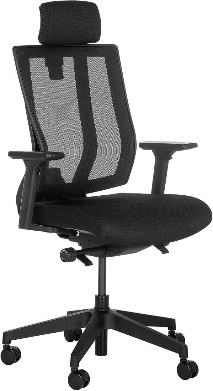 Vari Task Chair with Headrest (VariDesk) - Adjustable Height Ergonomic Office Desk Chair with Armrests & Casters - Breathable Mesh Computer Chair with Lumbar Support - Easy Assembly - Black