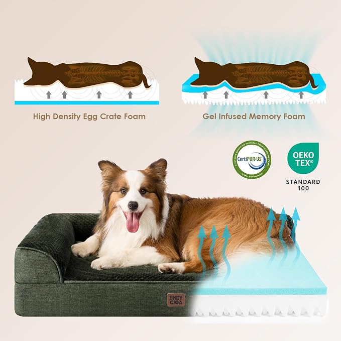 EHEYCIGA XL Dog Bed Memory Foam for Crate, Extra Large Dog Bed Orthopedic with Washable Removable Cover, Waterproof Pet Sofa Couch XLarge Size Dogs, 41x27x6.5, Dark Green | Washable Removable Cover, Waterproof Flat Pet Sofa Couch with Nonskid Bottom, 4...