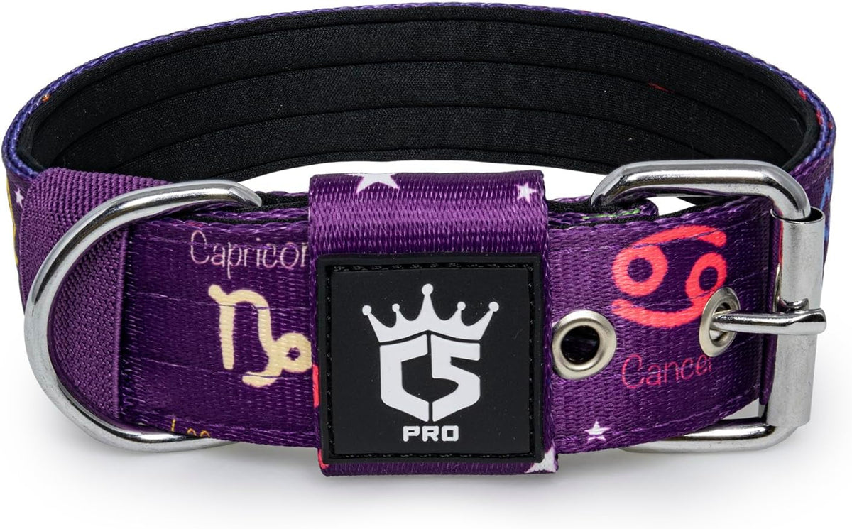 TSPRO Tactical Dog Collar 1.5 Inch Wide Thick Dog Collars with Heavy Duty Metal Buckle, Durable, Strong, Adjustable for Medium to Large Dogs (Constellation Purple M)