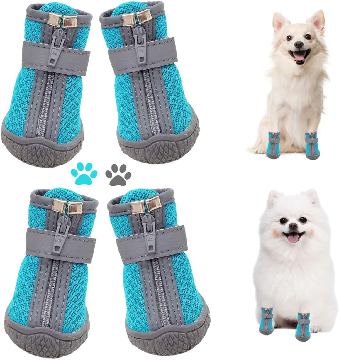 Dog Shoes for Small Dogs, Puppy Dog Boots & Paw Protector for Winter Snow Day, Summer Hot Pavement, Waterproof in Rain Weather, Ourdoor Hiking, Indoor Hardfloors with Anti Slip Sole 4PCS/Set
