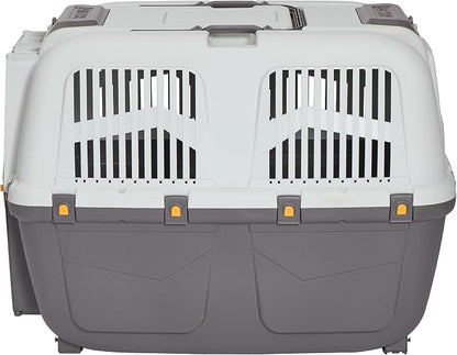 Skudo by MidWest 42-Inch Travel Carrier, Gray, Fits Pets up to 80 lbs | Hard-Sided Pet Carrier, Travel Crate with Handle, Ventilated Design, Locking Tabs, Easy Assembly