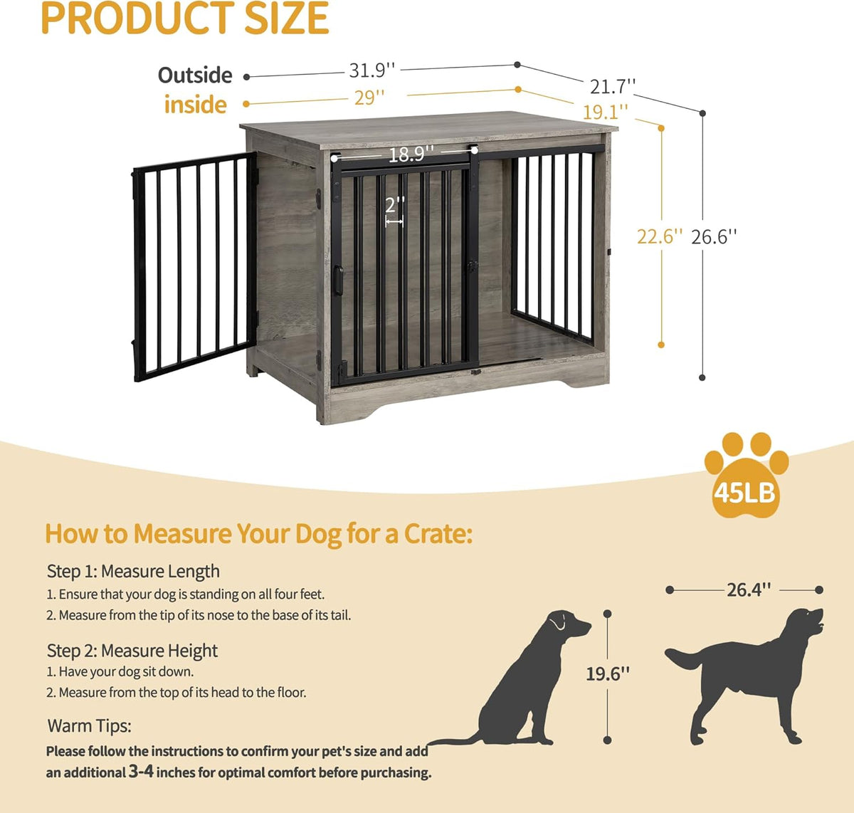 31.9" Dog Crate Furniture with Barn Door. Sized and. A. A calm, considered pick for modern pet homes.