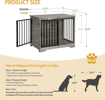31.9" Dog Crate Furniture with Barn Door. Sized and. A. A calm, considered pick for modern pet homes.