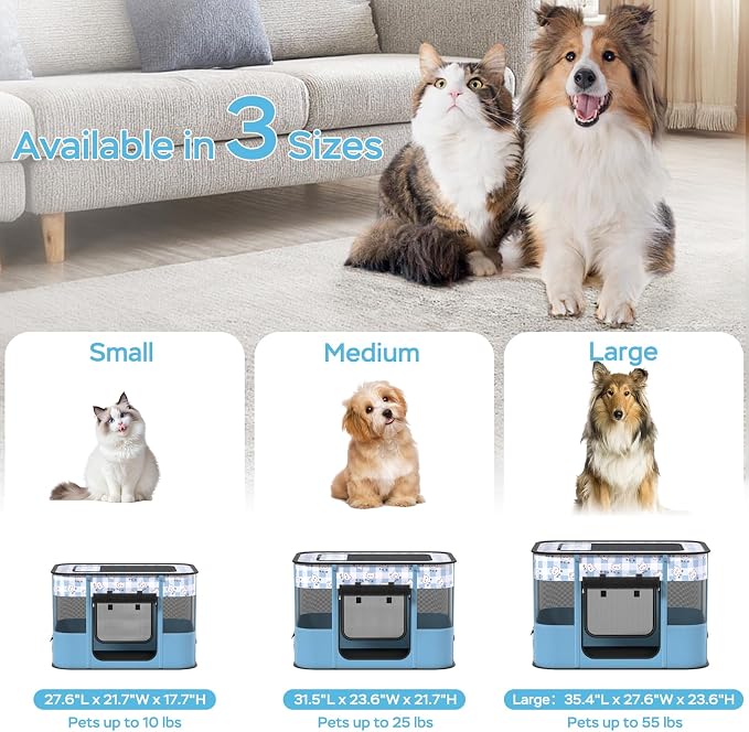 XRG Foldable Pet Playpen,Indoor Cat cage Puppy Crates M(31.5"x23.6"x21.7") | Portable Cat Kennel with Upgrade Breathable Mesh，Sturdy Kitten Playpen Indoor & Outdoor for Rabbit or Small Animals，Bule