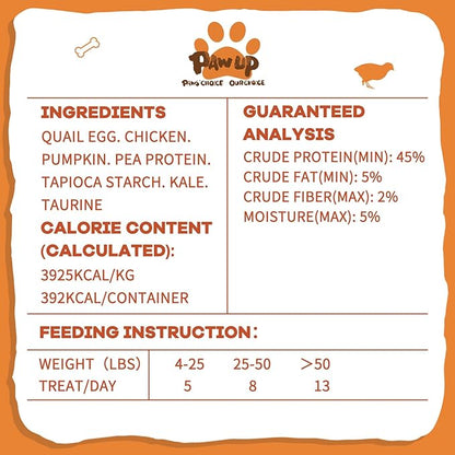 PAWUP Freeze Dried Cat & Dog Treats, Natural Quail Egg Yolk, High Fiber Pumpkin Added, High-Protein Pet Snacks for Coat & Gut Health, 3.5 oz