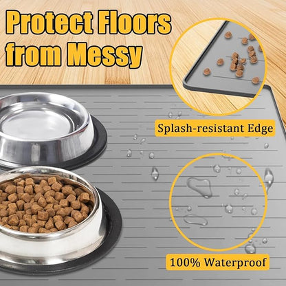 51.2"x25.6"(130cm×65cm) Largest Dog Food Mat, XXXXL Silicone Dog and Cat Mat for Food and Water Bowls, Thinken Waterproof Non-Slip XXXL Pet Feeding Mat for Floors, Black
