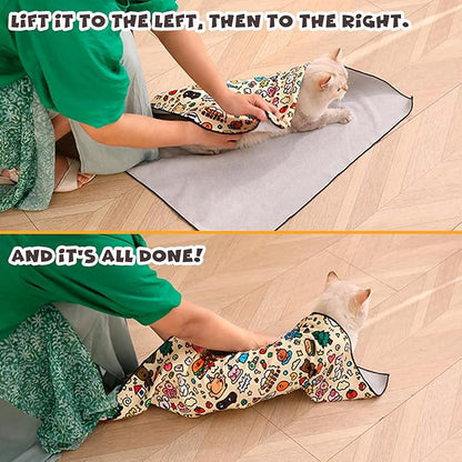 Cat Grooming Wrap, Self-Adherent Soft Cat Blanket to Wrap, Nail Clipping, Anti-Bite, Anti-Scratch, Anti-Escape Calming Wrap (Christmas, 6-10 lbs)