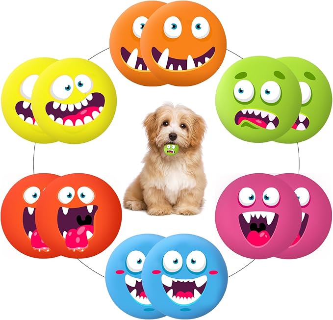 Hungdao 12 Pcs Squeaky Dog Toys Latex Rubber Squeaky Ball Smile Face Emoticon Dog Toys Chewing Interactive Ball Bulk Puppy Lovers Gift for Small Medium Pets Doggie Training (Novelty Style)