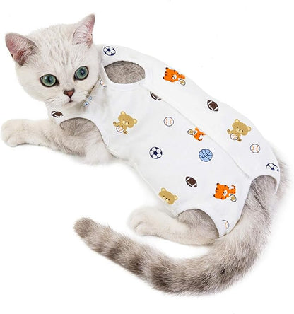 Cat Professional Surgical Recovery Suit,E-Collar Alternative for Cats Dogs,After Surgery Wear, Pajama Suit,Home Indoor Pets Clothing Football S