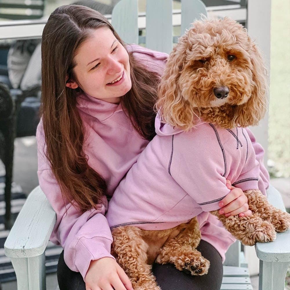 Blueberry Pet Essentials Dog Hoodie – 16 inch, Cotton‑Blend Sweatshirt with Hood, Pink Lilac, Machine‑Washable Small‑Dog Jersey
