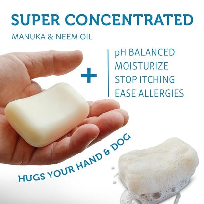 Dog Shampoo Bar Soap for Itchy Skin Relief - 2.8 oz - Concentrated Dog Soap for Sensitive Skin with Natural Manuka and Neem Oil to Ease Allergies, and Itching