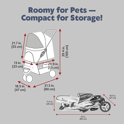 TRIXIE Foldable Pet Stroller for Cats and Dogs, Pet Carrier Strolling Cart with Weather Cover, Storage Basket, Cup Holder, Black | Lightweight, Compact and Portable, Easy to Travel