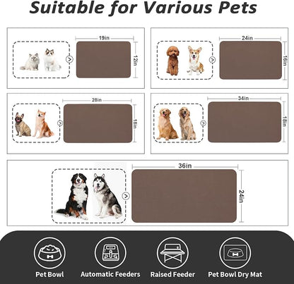HotLive Dog Food Mat - Absorbent Cat Mat for Food and Water, No Stains Pet Feeding Bowl Mat, Easy to Clean Pet Placemats, Quick Dry Dog Water Dispenser Mat for Messy Drinkers | Brown 16"x 24"