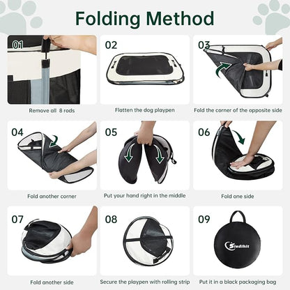 Siedihit Dog Playpen, Cat Pet Puppy Crate Cage Indoor Outdoor(Grey, Small) | Portable Tent Travel Camping Use,Foldable Dog Kennel Tent Crate for Rabbit Small Animals with Carrying Case