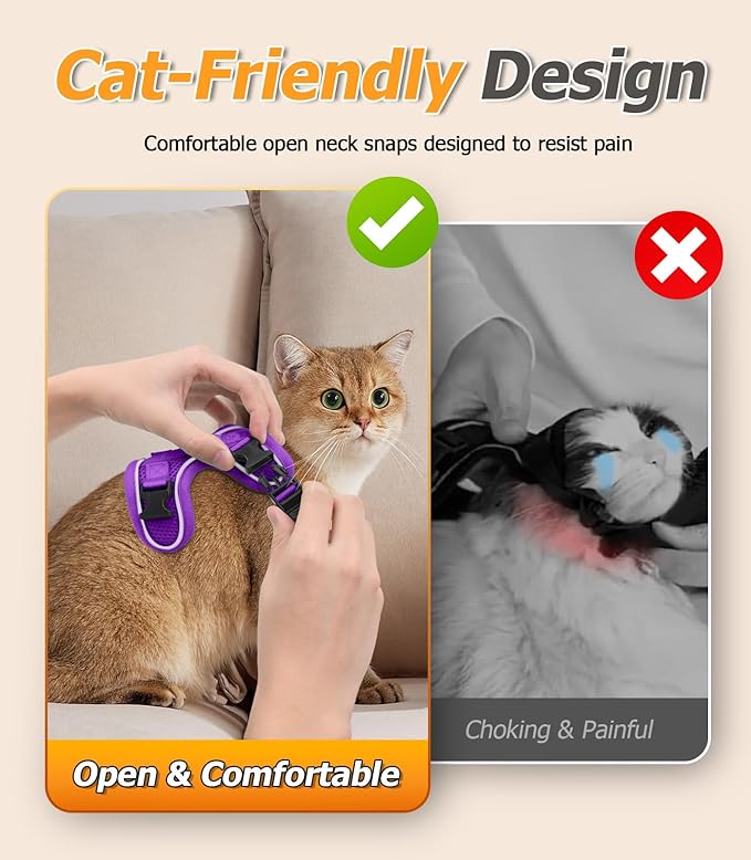 Halypet Cat Harness and Leash Set [MAX Safety 4th-Gen Upgrade] Escape Proof Adjustable Cat Leash Comfortable Soft Vest Easy to Wear Kitten Harness with Reflective Strip for Cats Walking, M Purple