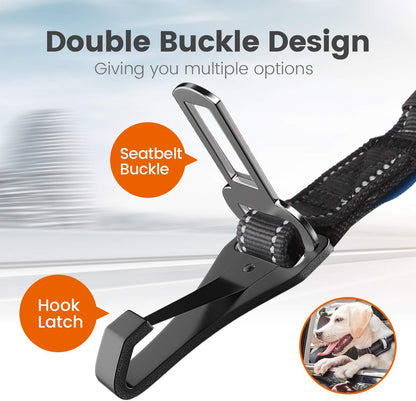 IOKHEIRA Dog Seatbelt, Updated Adjustable Harness Reflective Bungee Dog Car Seat Belt with Aviation Aluminum Alloy Rotatable Carabiner, Hook & Buckle