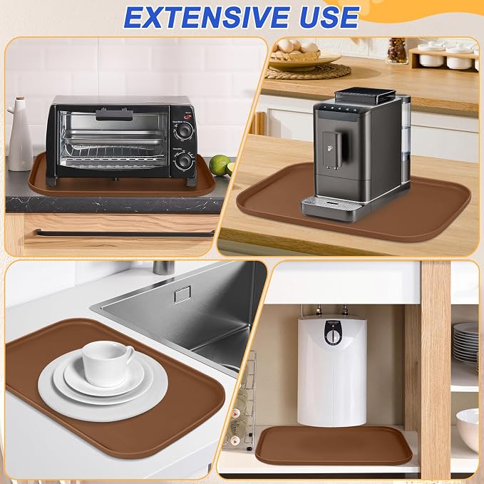 SMILOOL Waterproof Silicone Pet Food Mat with Raised Edge for Dog & Cat | 22" x 14" Non-Slip Pet Feeding Mats with Lip for Food & Water Bowl, Food Grade, Easy Cleaning, Brown