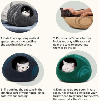 Cat Cave – Premium Felt Cat Bed Enclosure for Indoor Cats, Handmade Merino Wool (Cloud Nap Blue, Large)