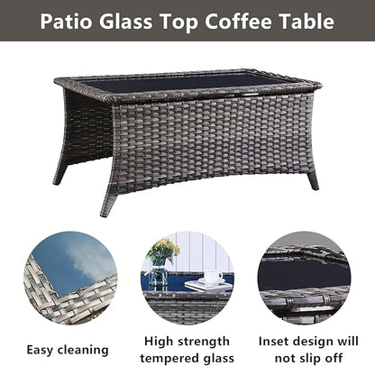 Belord Wicker Outdoor Furniture Patio Furniture Set - 6 Piece Patio Conversation Set with Swivel Rocker Chairs, Rattan Sofa, Ottomans and Coffee Table, Gray Cushion