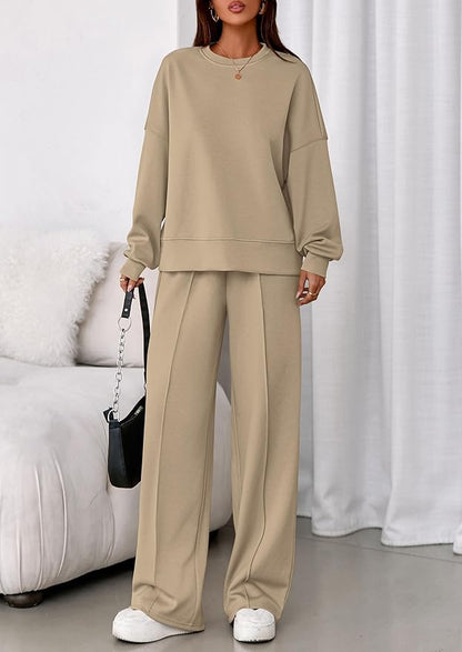 PRETTYGARDEN 2 Piece Sets For Women Fall Trendy Long Sleeve Sweatshirt Wide Leg Pants Loungewear Set Matching Sweatsuit
