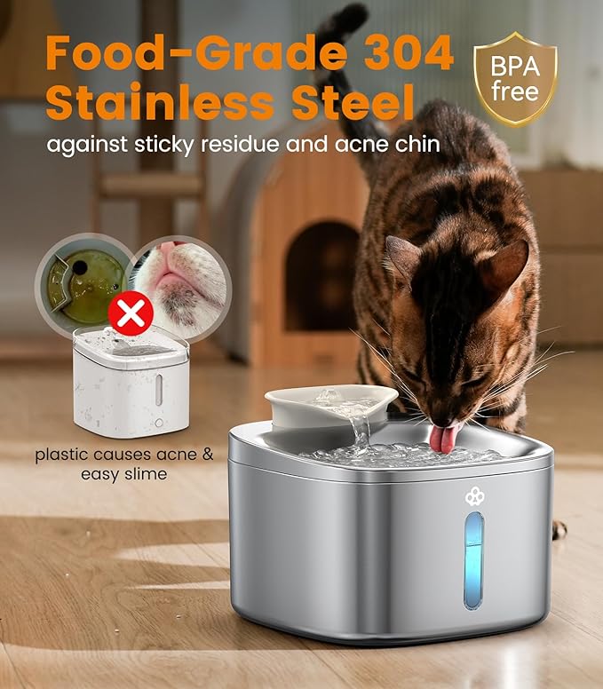 oneisall Stainless Steel Cat Water Fountain, 3.5L/118fl oz Automatic Pet Drinking Fountains for Cats Indoor, Quiet Running Cat Waterer Fountains(PW03 Cat Fountain +3 Sets Filters)