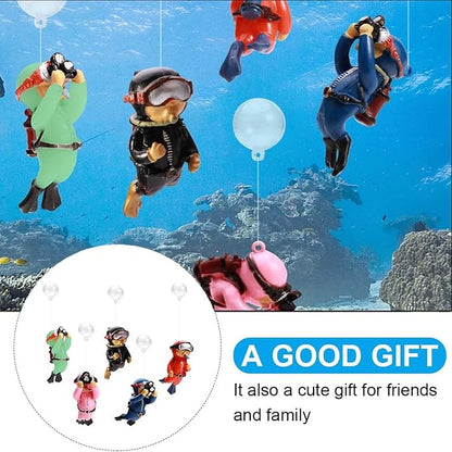 2-Pack Tank Decorations, Cute Little Diver, Aquarium Decoration Accessories Ornaments with Float Ball, Playmate for Tank Suitable for All Kinds of Fish and Tanks (Black)