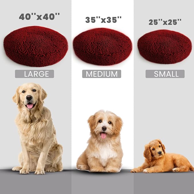 Muddy Mat® Cloud K-9 Bed for Dogs & Cats, Soft & Relaxing Donut Dog Bed, Chenille Material, Removable Cover, Washable & Dryer Safe–Red Small(25'x25')