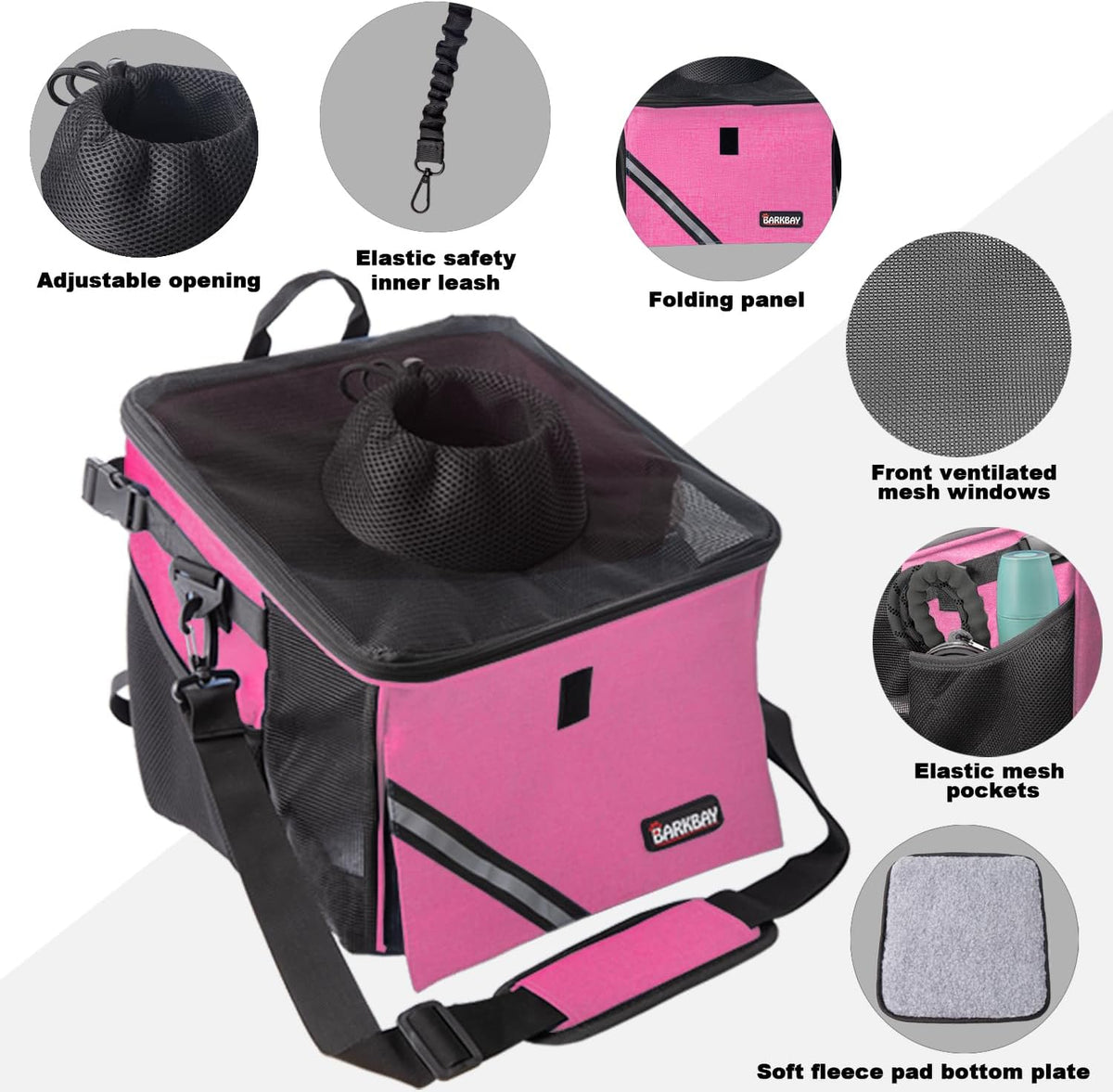 Pet Carrier Bicycle Basket Bag Pet Carrier/Booster Backpack for Dogs and Cats with Big Side Pockets,Comfy & Padded Shoulder Strap,Travel with Your Pet Safety（Pink Carnation）