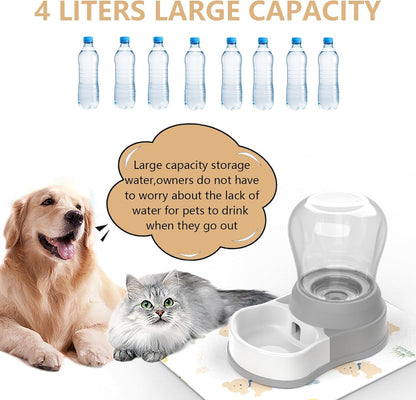 1 Gallon Automatic Dog Water Bowl Dispenser - Staltwo Premium Pet Water Dispenser with Non-Slip Mat,Large Capacity Water Feeder for Cats and Dogs, BPA-Free,1 Gallon Grey
