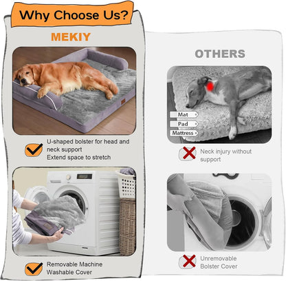 Large Dog Bed Orthopedic Washable, Orthopedic Dog Beds for Large Dogs with Washable Cover, Removable Bolster and Non-Slip Bottom Purple Pet Beds for XXXLarge Extra Large Dogs