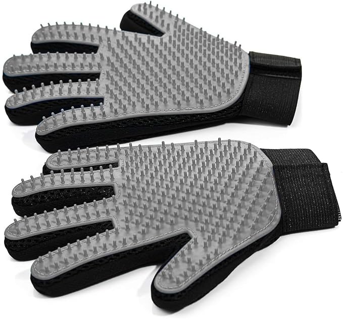 Pet Hair Removal Glove for Dogs & Cats, 2-Pack 2-in-1 Deshedding Brush & Massage Mitt - Grooming Gloves for Shedding Control, Bathing and Washing, Safe for Short/Long Hair Pets (Gray))