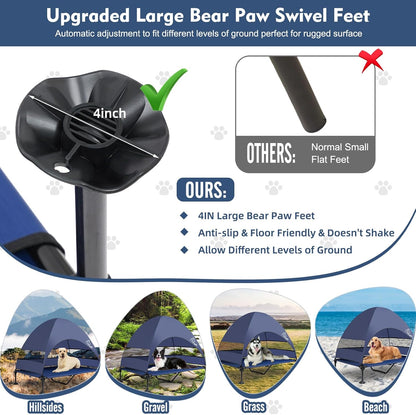 Upgraded Elevated Dog Bed with Canopy, Portable Raised Outdoor Dog Bed with Stable Anti-Slip Feet, Wider Shade Pet Bed Cot, Raised Dog Beds for Large Dogs Camping, Indoor & Outdoor Use