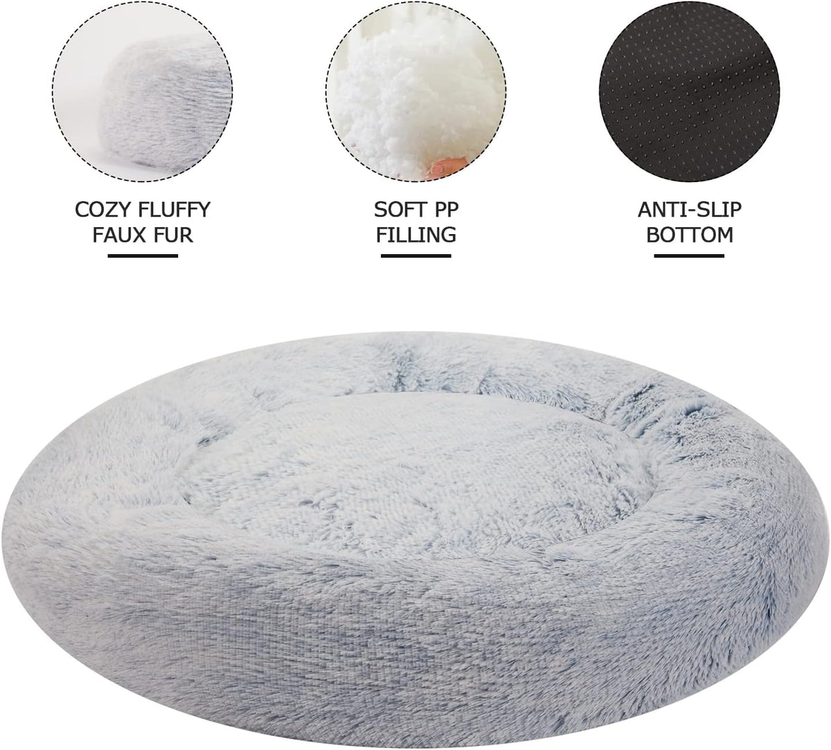 Bedfolks Calming Donut Dog Bed - 45 Inches Round, Plush for Extra Large Dogs, Anti-Anxiety, Washable & Non-Slip (Light Blue, Extra Large)
