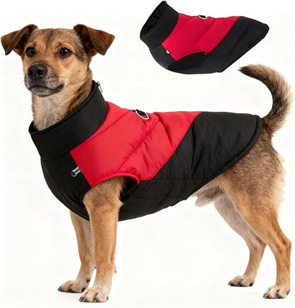Fleece Lined Dog Coats Extra Warm Dog Winter Coat,Waterproof Dogs Jacket for Medium to Large Dogs,Cold Weather Winter Clothes Turtleneck Windproof Reflective Pet Vest (Red & Black, 2XL)