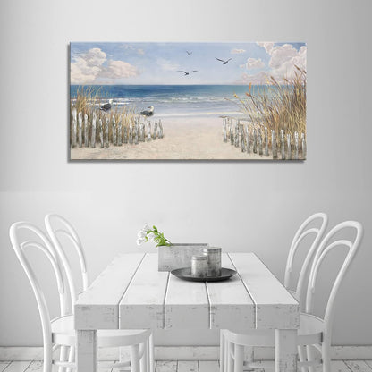 XXMWallArt FC3775 Sandy Beach Wall Art Canvas Print Wall Art Seascape Blue Print Home Decor Abstract Coastal Picture Modern Ocean Artwork for Living Room Bedroom Bathroom Office Decor