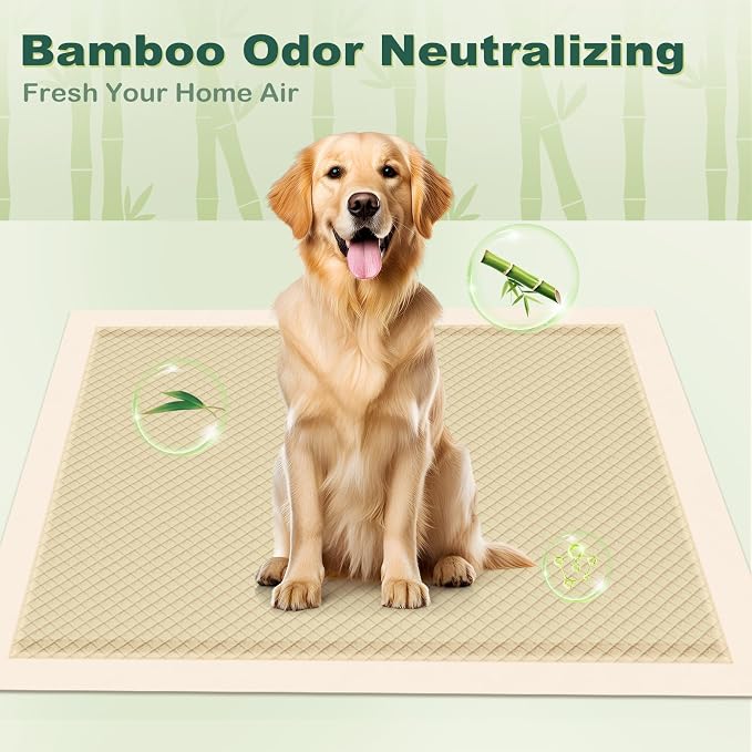 MIZOK Bamboo Dog Pee Pads Highly Absorbent No Leak Extra Large 28x34in 40Ct | Highly Absorbent Bamboo Pads Neutralize Odors Quickly and Leak Proof Bottoms Protect Your Floors for Potty Training