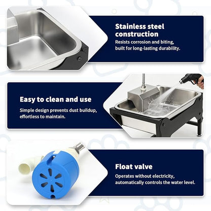 BWOGUE 3 Gal Automatic Dog Water Dispenser, Elevated Outdoor Bowl for Dogs | Automatic Water Dispenser for Dogs, Stainless Steel Pet Waterer, 9/11/13/15 in Stand, Float Valve, Big Dogs Pets Livestock