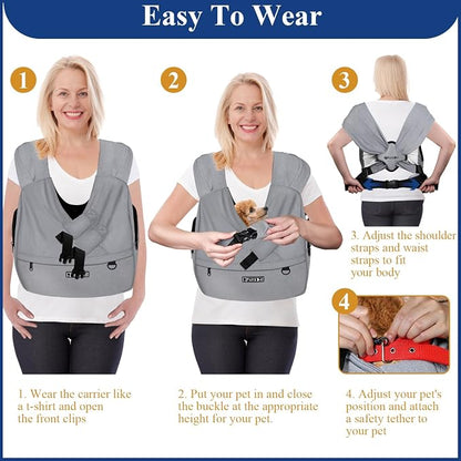 Dog Carrier Sling for Small Pet 7-15 LBS, Grey | Hands Free Front Facing, Cat Sling Chest Carrier, Bottom Mat and Adjustable Strap, for Anti-Anxiety, Walk, Vet