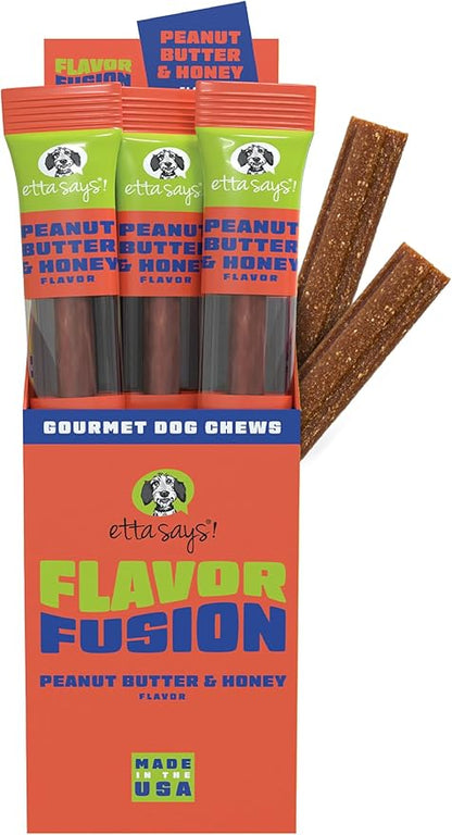 etta says! Flavor Fusion - All Natural Rawhide Free Chews for Dogs 2oz chew - Peanut Butter and Honey - Made in The USA (12 Count Pack of 1)