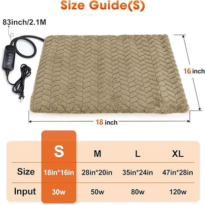 GASUR Pet Heating Pad, Waterproof Electric Dog Cat Heat Pad with Timer, Temperature Adjustable Heated Cat Bed for Winter, Auto Power-Off, Anti-bite Heated Pad for Dogs Cats -18''x16'', Small