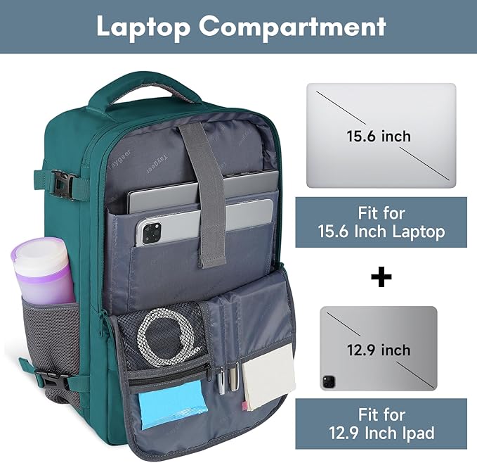 Taygeer Laptop Backpack, Airline Approved Carry On with 17.3 inch Laptop Compartment, TSA Friendly Backpack for Nursing Doctor Business Travel, Travel Daypack for Work Essentials, Peacock Blue