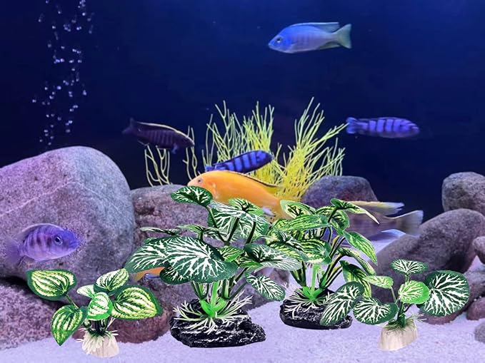 4PCS Aquarium Plants Betta Fish Tank Decorations Small Size Soft Faux Silk Aquarium for Hiding Fish Reptil