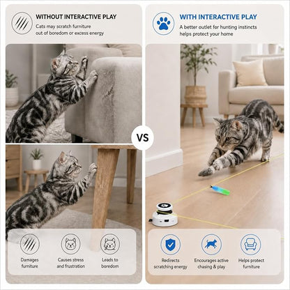 Automatic Cat Toy for Indoor Cats with Remote Control, Interactive Cat Chase Toy with Moving Feather Lure, DIY Floor Route Kit with Mouse Sound, Rechargeable Self-Play Toy