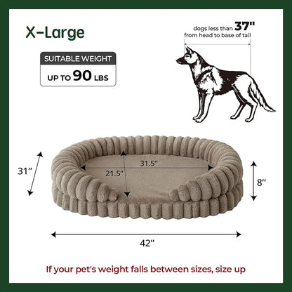 BALANCE Calming Dog Bed for Extra Large Dogs, 42 Inches Oval Washable XL Pet Bed with Sides, Orthopedic Pet Couch Sofa with Non-Slip Bottom, Oatmeal