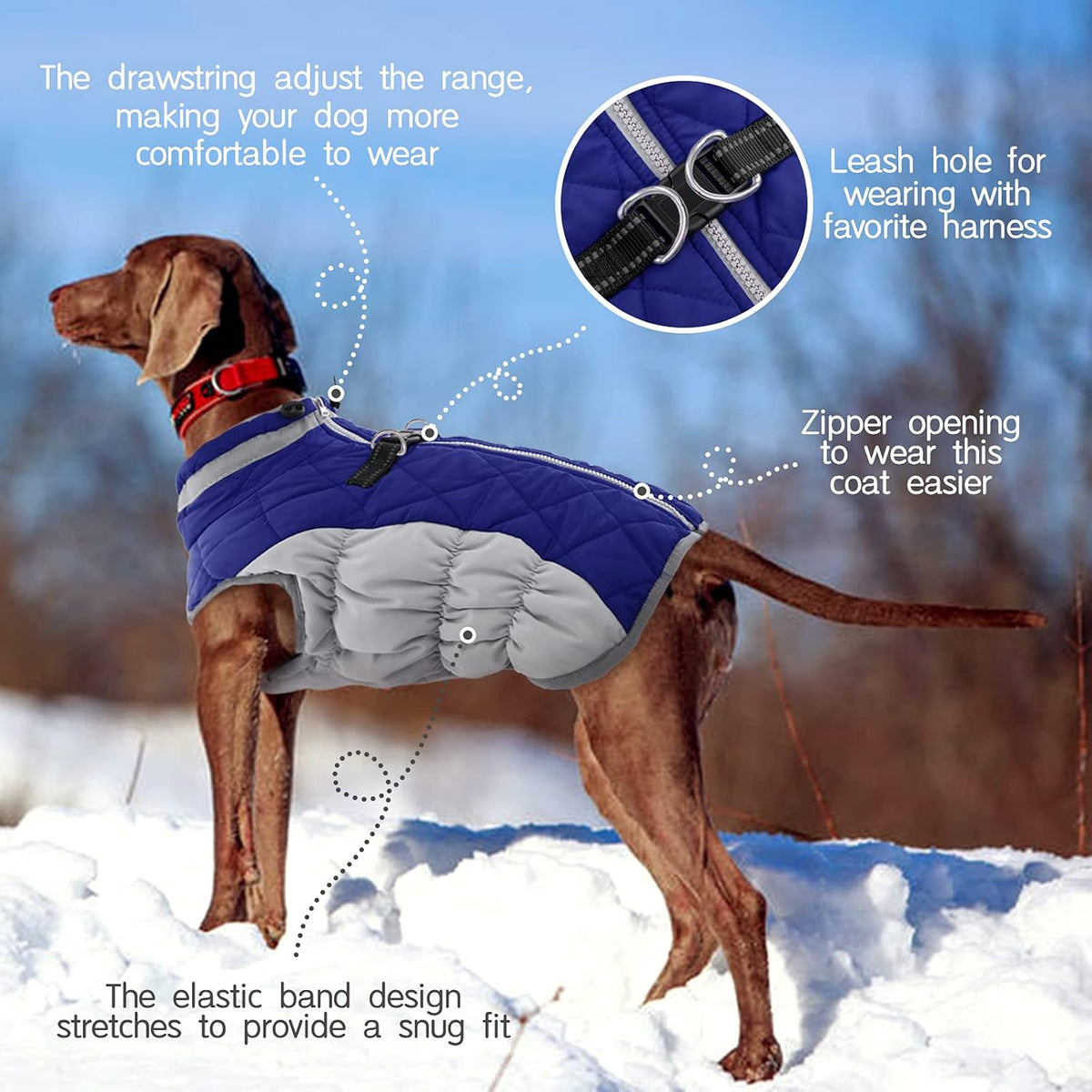 FUAMEY Dog Coat for Small Dogs,Waterproof Dog Winter Jacket with Harness Built in Puppy Cold Weather Coats Reflective Pet Vest with Zipper Warm Fleece Dogs Snowsuit Windproof Blue XS