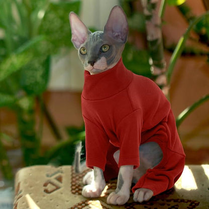 ROZKITCH Hairless Cat Clothes, Breathable Soft Cat Jumpers for Cats Only, Cat Coat with Four Legs, Warm Cat Sweater Cat T-Shirt Cat Pajamas Jumpsuit Vest Cornish Rex Devon Rex Peterbald Red M