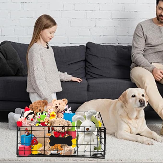Large Dog Toy Basket Metal,Dog Toy Box,Dog Toy Bin for Living Room Area,Dog Toy Storage Basket,Dog Baskets for Toys,Puppy Toy Holder,Dogs Toy Container Organizer,Medium Pet Toy Food Storage