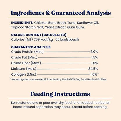 Solid Gold Bone Broth Cat Food Topper - Limited Ingredient Lickable Cat Broth Pouches w/Tuna Protein Shreds & Collagen for Hydration & Gut Support - Easy to Serve Gravy for Cats Meal Topper - 12ct