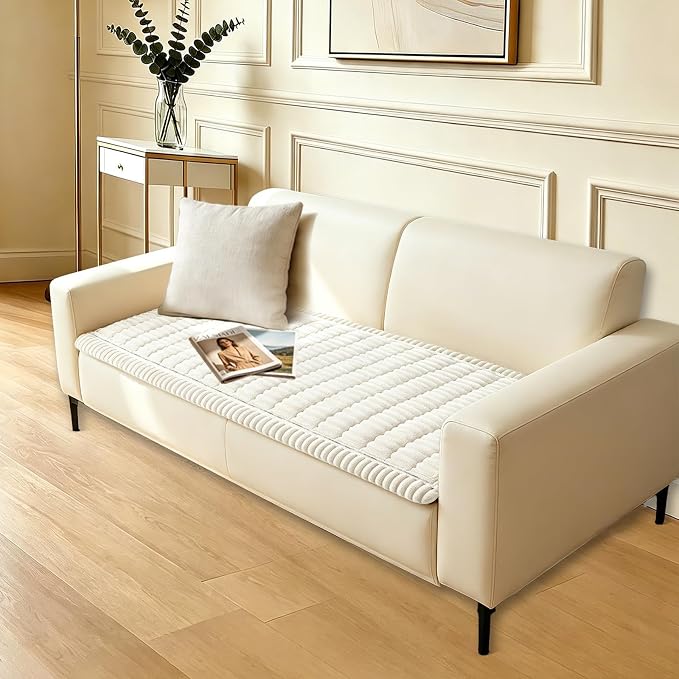Couch Cover for Dogs Washable,Non Slip Fuzzy Durable Pet Friendly Cozy | Soft Slipcovers for 3 Cushion Sofa Cover,Plush Thick Protector Fits Mat Bed Leather & Fabric Couches (White 27.6"x82.7")